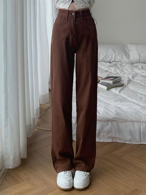 90 Art, Style Wide Leg Jeans, Y2k Casual, Mens Formal Pants, Y2k Brown, Brown Jeans, Baggy Trousers, Jeans High Waist, Skirt And Sneakers