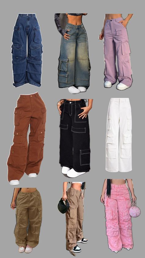 Brown Cargo Jeans Outfit Aesthetic, Thrift Cargo Pants, Shirts That Go With Cargo Pants, Outfit With Brown Cargo Pants, 90s Cargo Pants Outfit, Outfit Ideas With Cargo Pants, Cargo Pants Ideas, Blue Cargo Pants Outfit, White Cargos