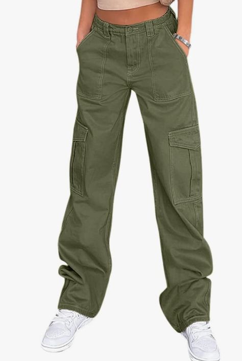 Cargo Pants for Women High Waisted Casual Pants Baggy Stretchy Wide Leg Y2K Streetwear with 6 Pockets Trousers, High Waist, Multi Pocket Cargo Pants, Pocket Cargo Pants, Green Cargo Pants, Green Cargo, Cargo Pants, Pants, Green