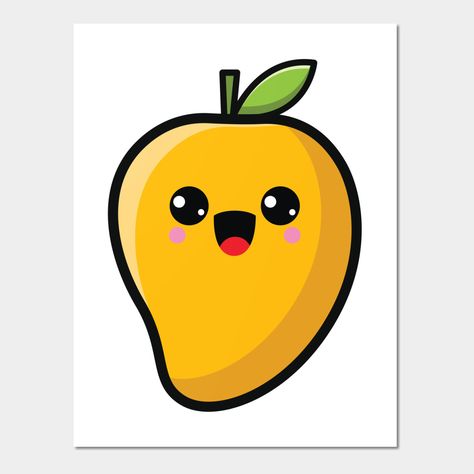 Kawaii, Cute Mango Fruit Drawing, Mango Drawings Cute, Mango Decoration, Mango Illustrations, Mango Cartoon, Mango Drawing, Mango Fruta, Sunflower Drawing Easy