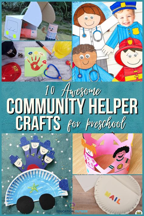 Community Helper Anchor Chart Preschool, Community Service Workers Preschool, Tot School Community Helpers, Community Helpers Hands On Activities, Librarian Community Helper Activities, Community Helpers Preschool Anchor Chart, Preschool Neighborhood Craft, Community Art Preschool, Community Helpers Daycare Crafts