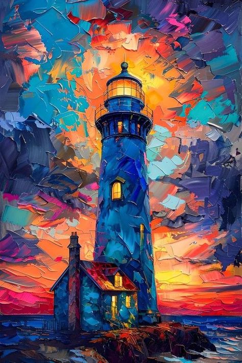 From Philip Reina Facebook page. Colorful Pumpkin Painting, Painting With Texture On Canvas, Abstract Artwork Painting, Lighthouse Art, Sailboat Painting, Scenery Pictures, Landscape Art Painting, Impasto Painting, Fantasy Paintings