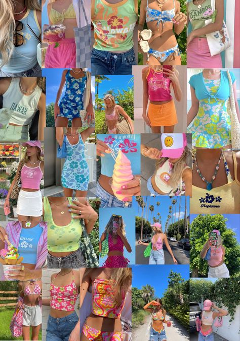 Hawaiian Fits Aesthetic, Coconut Dream Outfits, Coconut Style Clothing, Summer Outfits Tropical Vacations, Things To Wear To The Beach, Beach Outfits Colorful, Summer Aesthetic Accessories, Hawaiian Outfits Aesthetic, Beach Mom Aesthetic Outfit