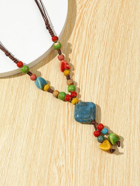 Bead Decor Y Lariat Necklace | SHEIN USA Beaded Long Necklace, Handmade Beach Jewelry, Macrame Colar, Tagua Jewelry, Bead Decor, Embellished Fashion, Beaded Necklace Patterns, Diy Jewelry Necklace, Beaded Tassel Necklace