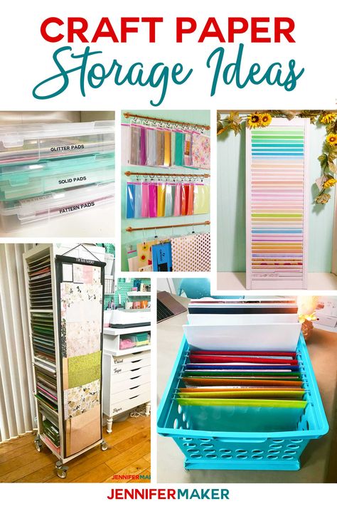 Craft Paper Storage Ideas and Solutions - The Best Organization Solutions! - Jennifer Maker #storage #organization #craftroom #paperstorage Organisation, Paper Storage Ideas, Scrapbook Paper Storage, Craft Paper Storage, Jennifer Maker, Small Craft Rooms, Scrapbook Storage, Craft Room Design, Diy Craft Room
