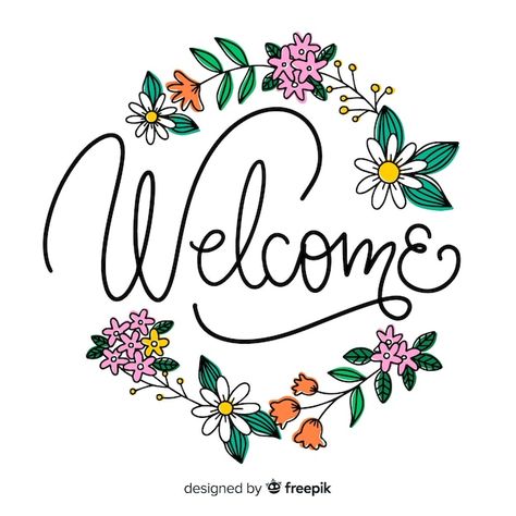 Floral welcome lettering concept | Free Vector #Freepik #freevector #welcome-font #welcome-text #welcome #floral-typography Bienvenue Sign, Welcome Calligraphy, Welcome Lettering, Welcome Sign Ideas, Wellcome Images, Welcome Logo, Welcome Quotes, Welcome Pictures, Welcome Words