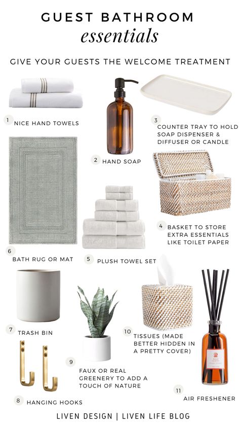 Essentials For Sprucing Up Your Guest Bathroom Guest Bathroom Essentials, Bathroom Counter Decor, Guest Bathroom Decor, Guest Toilet, Towel Decor, Restroom Decor, Counter Decor, Hand Towels Bathroom, Bathroom Design Decor