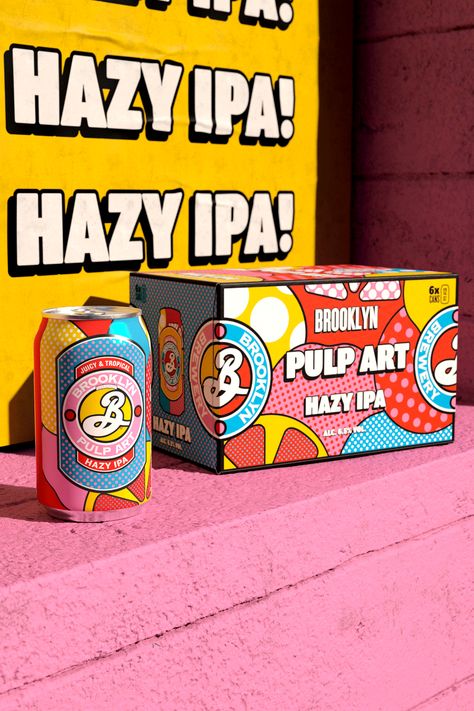 Packaging Design Colorful, Beer Branding Design, Arte Pulp, Hazy Ipa, Beer Cozy, Brooklyn Brewery, Modern Packaging, Drinks Design, Pop Art Design