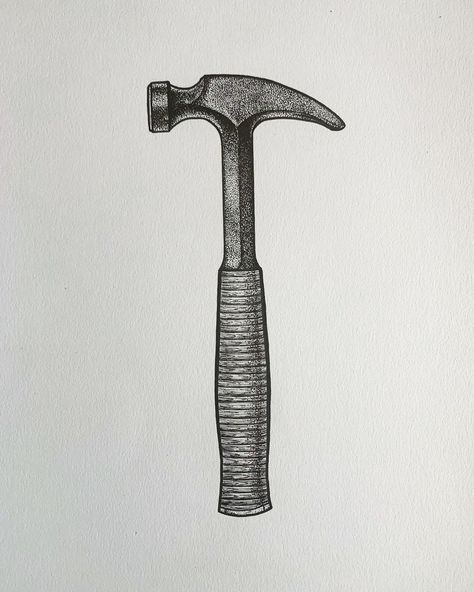 Stratten Peterson on Instagram: “Here's a simple hammer for #inktober2019 Day 5 - Build. . . . . . . . #blackworknow #penandink #blackworkillustrations #dotworknow…” Iron Nail Tattoo, Hammer Drawing Easy, Hammer Tattoo Design, Hammer Sketch, Woodworking Tattoo Ideas, Man Made Objects, Hammer Drawing, Building Tattoo, Hammer Tattoo