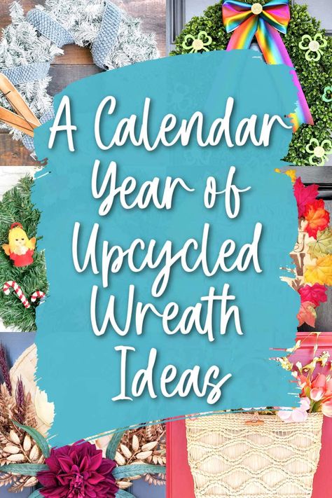 Changing out the wreath on your front door is a fun and festive way to mark time throughout the year. And if upcycling is your favorite way to craft and create, then this calendar of upcycled wreaths is just the inspiration you need! Upcycling, Year Round Wreath Ideas, Seasonal Door Wreaths, Unconventional Wreaths, Front Door Wreaths Year Round, Light Decor Ideas, Fun Wreaths, Year Round Wreaths, Unique Wreaths