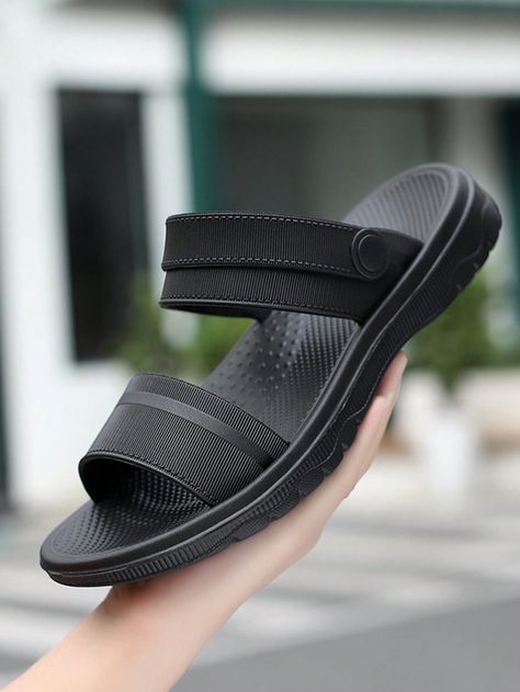 Black  Collar   Plain Casual Sandals Embellished   Men Shoes Slippers Diy, Best Sandals For Men, Casual Beach Sandals, Leather Slippers For Men, Diy Slippers, Water Shoes For Men, Sporty Sandal, Sandals For Men, Flowers Wallpapers