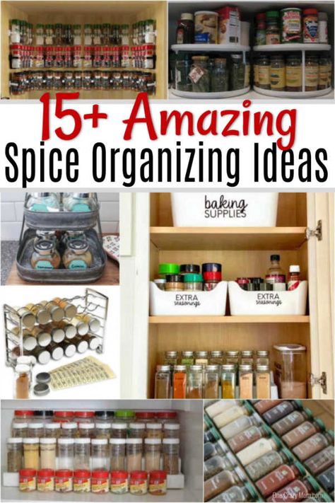 If you are overwhelmed with your spice cabinet, learn the best way to organize spices. Find 15+ ways to organize spices that will keep everything in order. Diy Spice Storage, Large Spice Rack, Organizing Spices, Organize Spices, Spice Cabinet Organization, Spice Rack Organization, Diy Spice Rack, Spice Organization Drawer, Wall Mounted Spice Rack