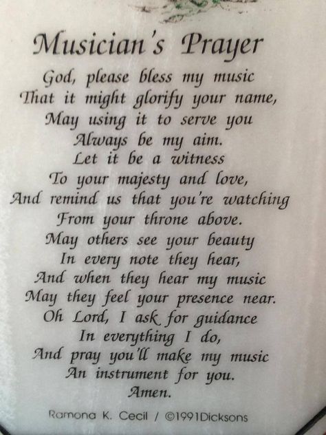 repinning after seeing this prayer when going through some of my grandpa's old belongings. seems like a good one for folks who play worship music. Prayers For Musicians, Worship Music Quotes, Music Sayings, Christian Worship Songs, Piano Quotes, Christian Musician, Inspirational Music Quotes, Music Ministry, Christian Worship