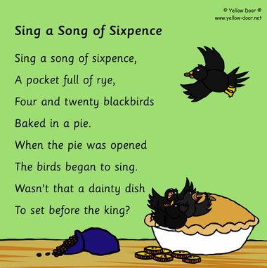 Sing a song of sixpence-nursery rhyme-printable Sing A Song Of Sixpence, Rose Poems, Four And Twenty Blackbirds, Nursery Rhyme Theme, Emergent Literacy, Child Activities, Illustrated Poster, Bible Drawing, Sing A Song