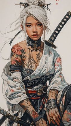 Glitching Character Art, Portrait Female Reference, Ronin Samurai, Japanese Art Samurai, Arte Pin Up, Female Samurai, Seni Pop, رورونوا زورو, Samurai Artwork