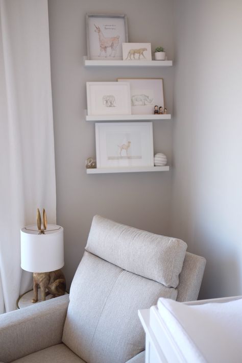 Light and Contemporary Neutral Nursery - Project Nursery Baby Room Boy, Grey Nursery Boy, Baby Nursery Inspiration, Nursery Lighting, Baby Room Neutral, Nursery Room Design, Nursery Shelves, Nursery Room Inspiration, Baby Room Design