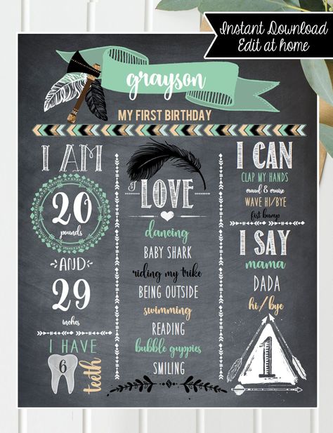 Personalized First 1st Birthday Chalkboard Sign - Instant Download - Wild One BOY - Poster - Printable - First Birthday Chalkboard Sign 1st Birthday Chalkboard Sign, First Birthday Chalkboard Sign, 1st Birthday Chalkboard, Boys Posters, Birthday Photo Banner, First Birthday Chalkboard, Plan For Life, Birthday Chalkboard Sign, 1st Birthday Photos