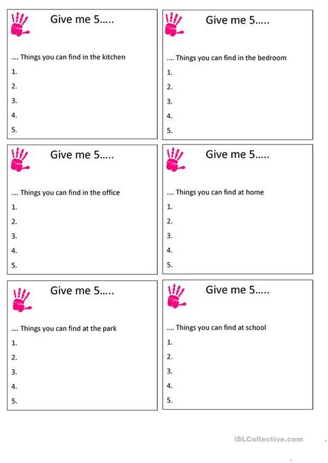 Name Things Game, Give Me 5 Things Game, English Esl Activities, English Learning Games Teaching, Conversation Class Ideas, English Game Worksheet, Name Three Things Game, Esl Classroom Games, Name 3 Things Game Questions