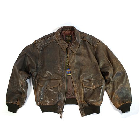 Vintage Avirex A-2 Leather Flight Bomber Jacket Size S SALE (5.595 UYU) ❤ liked on Polyvore featuring outerwear, jackets, tops, coats, vintage jackets, army leather jacket, lined leather jacket, army jackets and army flight jacket 80s Leather Jacket, Vintage Army Jacket, Leather Flight Jacket, Army Jacket, Vintage Leather Jacket, Flight Jacket, Brown Jacket, Swaggy Outfits, Brown Leather Jacket