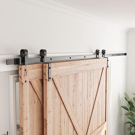 Amazon.com: SMARTSTANDARD 6.6 Feet Bypass Sliding Barn Door Hardware Kit - for Double Wooden Doors-Single Track - Smoothly & Quietly - Easy to Install-Fit 67" Opening : Tools & Home Improvement Double Wooden Doors, Bypass Barn Door, Inside Barn Doors, Sliding Barn Door Hardware, Door Stopper, Back Doors, Sliding Barn Door, Door Hanging, Closet Doors