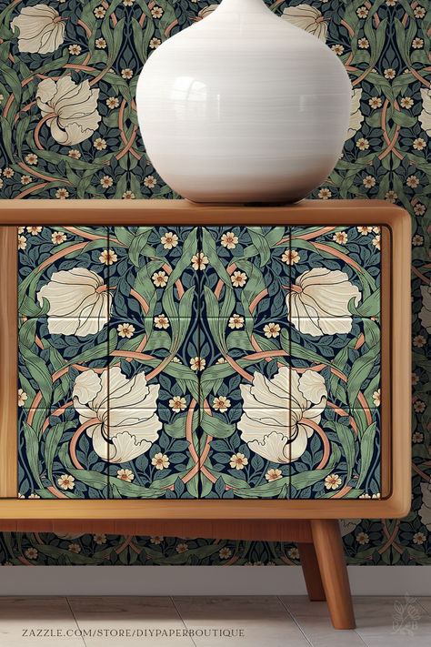 Showcasing the famous Pimpernel Pattern by William Morris. Cast in calming vintage colors, these tiles reflect the iconic design ethos of simplicity, nature-inspired motifs, and hand-crafted quality. Turn 12 tiles into an infinite pattern! The Arts And Crafts Movement, Arts And Crafts Movement Aesthetic, William Morris Tiles, Arts And Crafts Movement Interior, Arts And Crafts Movement Design, Art And Crafts Movement, Modern Arts And Crafts Interiors, Ceramic Tile Crafts, Arts And Crafts Interior