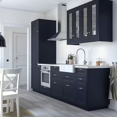 Blue Kitchen Cabinets – AXSTAD Modern Kitchen Series - IKEA Shaker Kitchen, Shaker Kitchen Doors, Blue Shaker Kitchen, Corner Base Cabinet, Navy Kitchen, Blue Kitchen Cabinets, Blue Cabinets, Ikea Family, Kitchen Doors
