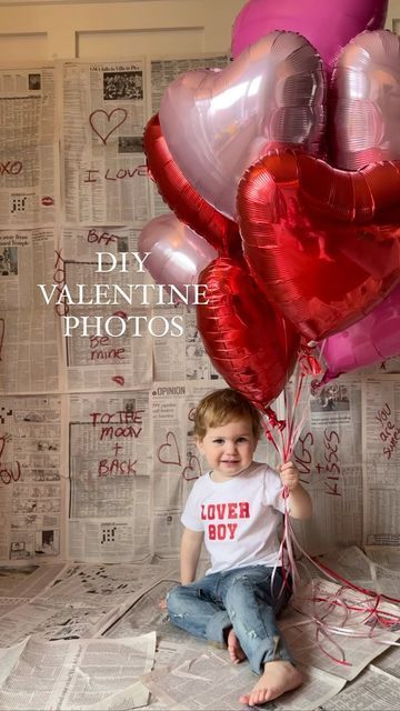 Valentines Day Newspaper Backdrop, Boys Valentine Photoshoot, Cute Valentines Pictures For Kids, Newspaper Valentines Photoshoot Kids, Valentine’s Day Diy Photoshoot, Valentines Diy Photo Backdrop, Valentines Photoshoot Toddler Boy, Diy Valentines Backdrop Photography, Valentines Day Photo Backdrop Diy