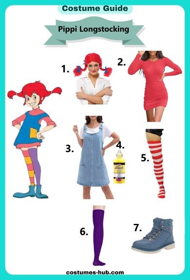 Pippi Longstocking Costume Pippi Longstocking Outfit, Diy Pippi Longstocking Costume, Pippy Longstocking Costume Diy, Pippy Long Stocking Costume, Pippi Longstocking Costume Woman Diy, Pippi Long Stocking Costume, Pippi Longstocking Halloween Costume, Costumes With Overalls, Pippi Longstocking Costume