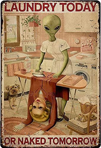 Laundry Today Or Naked Tomorrow, Laundry Room Art, Bathroom Posters, Aliens Funny, Coffee Bar Home, Tin Art, Funny Bathroom Decor, Retro Sign, Metal Wall Art Decor