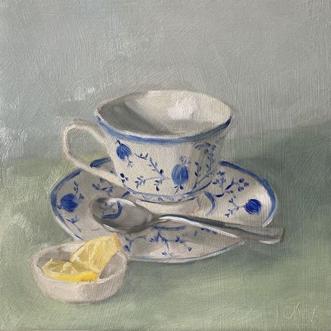 Teacup Drawing Vintage, Painting Of Tea Cup, Teacup And Saucer Drawing, Tea Cup Drawing Vintage, Paintings Of Tea Cups, Teacup Still Life, Teacup Oil Painting, Vintage Teacups Antique, Coffee Still Life Painting