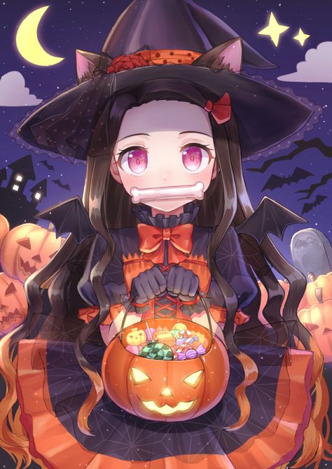 Anime Halloween Characters, Halloween Anime Characters, Nezuko Picture, Nezuko Halloween, Manga Halloween, Halloween Chibi, Chibi Halloween, Anime Halloween, Desen Anime