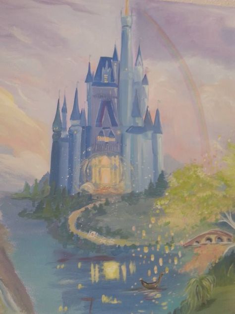 Cinderella's Castle Cinderella Castle Painting, Princess Castle Painting, Cinderella Painting Ideas, Cinderella Painting, Cinderella House, Sleeping Beauty Cartoon, Cinderella Nursery, Cinderella Room, Castle Mural