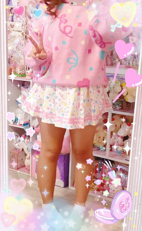 Kawaii, Pinkie Pie Aesthetic Outfit, Decora Outfit Ideas, Pinkie Pie Inspired Outfit, Candycore Outfits, Pinkie Pie Outfit, Candycore Aesthetic Outfits, Yume Kawaii Fashion, J Fashion Harajuku