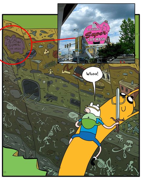 Is the land of Ooo actually post-apocalyptic Seattle? Seattle, Post Apocalyptic, Adventure Time, Post Apocalyptic Seattle, The Land Of Ooo, Land Of Ooo, Car Wash, The Land, Elephant