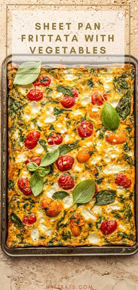 Sheet Pan Spinach Tomato Ricotta Frittata, Omlet Sheet Pan, Sheet Pan Veggie Frittata, Egg Veggie Bake, Sheet Pan Quiche Brunch Recipes, Heart Healthy Frittata, Kol Nidre Dinner, Low Sodium Frittata Recipes, Frittata Recipes Low Carb