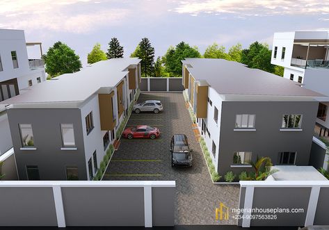 1 and 2 bedroom block of flats (CS 2801) - NigerianHousePlans Nigerian House Design, Nigerian House Plans, Apartment Block, One Bedroom Flat, Block Of Flats, 2 Bedroom House Plans, Apartment Projects, Duplex House Design, Apartment Architecture