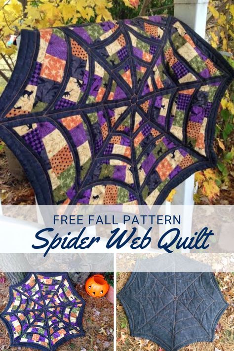 Patchwork, Halloween Spider Web Quilt, Holiday Sewing Patterns, Halloween Quilting Patterns, Halloween Quilt Projects, Sewing Patterns Blanket, Spider Man Quilt Pattern, Things To Do With Old Jeans Diy, Halloween Decorations Sewing