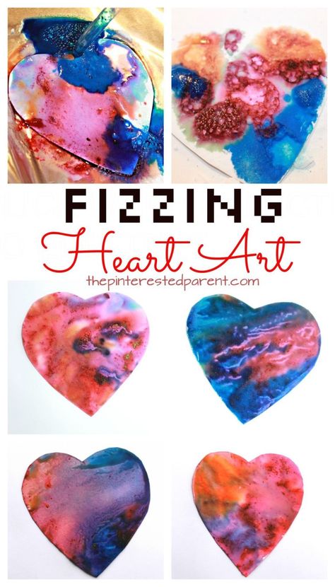 Fizzing Heart Art Eruptions – The Pinterested Parent Arts And Crafts Activities, Quotes Valentines Day, Baking Soda And Vinegar, February Crafts, Science And Art, Valentine's Day Crafts For Kids, Preschool Valentines, Valentine Activities, Valentine Crafts For Kids