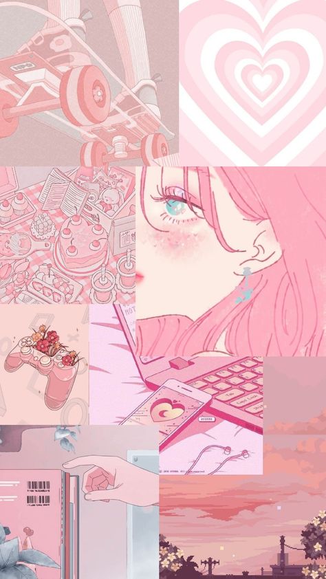 pink wallpaper Anime Cellphone Wallpaper, Aesthetic Pink Wallpaper Collage, Anime Cute Wallpapers Aesthetic Pink, Anime Pink Wallpaper Iphone, Cute Pink Wallpapers For Iphone, Pink Phone Asthetic, Japanese Wallpaper Aesthetic Kawaii, Pink Cool Wallpaper, Pink Character Wallpaper