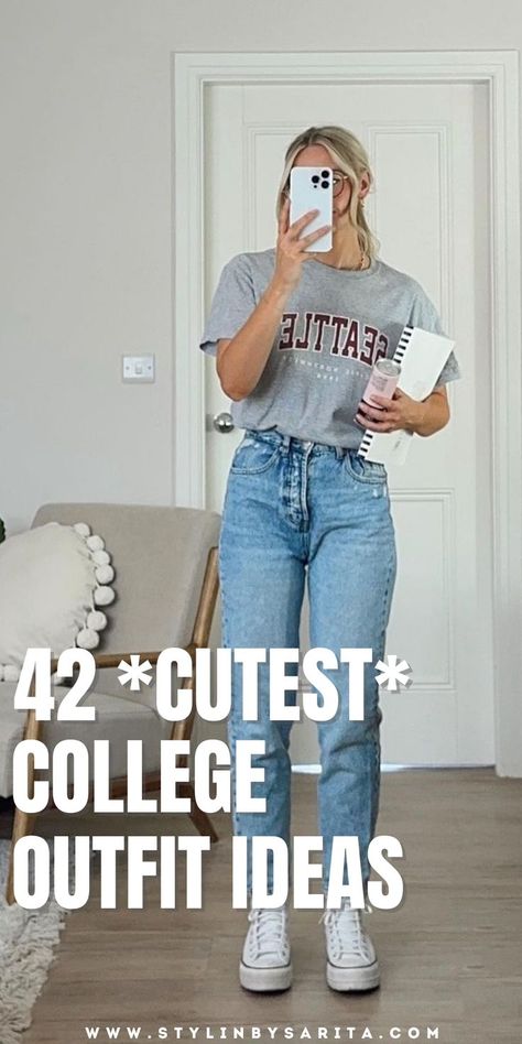 college outfits Basic College Outfits, College Shirt Outfit, College Outfit Ideas Student, Spring College Outfits, Class Outfit College, Casual College Outfits Summer, College Student Outfits, College Style Outfits, College Summer Outfit