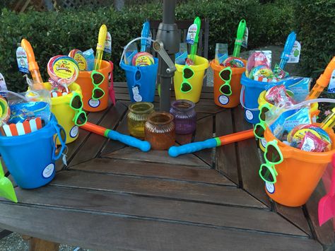 Kids Pool Party Favors - Target & Dollar Store Buckets, Sunglasses, Bubbles, Candy (sorry moms), Super Soaker, Floaties Pool Party Favors For Kids, Kids Pool Party Birthday, Water Birthday Parties, Kids Pool Party, Water Birthday, Pool Party Kids, Shark Themed Birthday Party, Splash Party, Backyard Birthday Parties