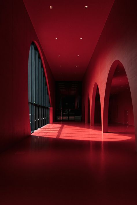 Gallery of Exhibition Hall / Marte.Marte Architects - 7 Slytherin Dorms, Dreamscape Architecture, Aesthetic Space, Empty Room, Red Interiors, Rich Colors, Red Light, Interior Architecture Design, Design Inspo