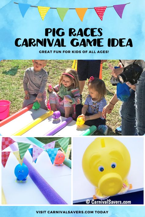 Are you looking for some new carnival games ideas? Check out our Unique DIY Pig Races game! Sure to bring smile to school carnivals and fall festivals! Pet Carnival Ideas, Family Fun Festival Ideas, Diy School Carnival Games, Games For School Carnival, Pig Race Carnival Game Diy, Carnival Games For Kindergarten, Farm Themed Carnival Games, Fairground Games Diy, High School Carnival Games