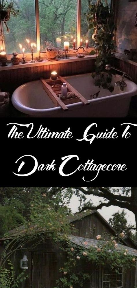 Witchy Dark Academia Room, Cottagecore Aesthetic Dark Academia, Cottage Gothic Aesthetic, Dark Cozy Cottage Bedroom, Witchy Cottagecore Aesthetic House, Witchcore Home Aesthetic, Gothic Cottagecore Bathroom, Cottagecore Trailer Home, Cottage Witch Home Aesthetic