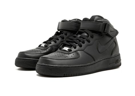 The Nike Air Force 1 Mid '07 Triple Black (2021) features a soft black-on-black upper constructed from genuine and synthetic leather, with a black swoosh and heel and toe overlays.




The black laces of the Nike Air Force 1 Mid '07 Triple Black feature a silver AF1 label. The black heel tab features black Nike Air branding and swooshes, while the strap that sits atop the neck heats up a mini swoosh. The right black midsole has a white branding patch, the black midsole has a hidden Air Sole unit Nike Noir, Air Force 1 Outfit, Nike Air Force 1 Mid, Air Force 1 Mid, Purple Sneakers, Best Running Shoes, Pink Sneakers, Air Force Ones, Triple Black