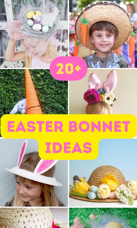 Easter Bonnet Ideas For Toddlers, Easy Easter Hat Parade Ideas, Spring Hat Parade Ideas, Toddler Easter Bonnet, How To Make Easter Bonnets Hats, Kids Easter Hat, Easy Easter Hat Ideas, Crazy Easter Hats, Spring Bonnet Hat Ideas