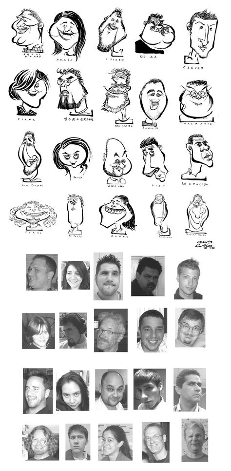 *CHRIS CHuA---Controlled CHaOs---!CARICATURES! / ART blog!*: Drawing Board.org caricature sketches August 2006 Caricature Face Shapes, Characatures Sketches, Characature Art, Caricature Drawing Sketches, How To Draw Caricatures, Caricature Examples, Caricature Tutorial, Different Face Shapes, Controlled Chaos