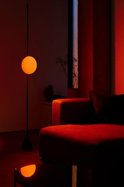 Interior Ambient Lighting, Ambient Lighting Floor Lamps, Ambient Lighting Bedroom Interior Design, Lamp Lighting Living Room, Floor Lighting Bedroom, House Mood Lighting, Red Bedroom Lights, Bedroom Red Led Lights, Red Light In Bedroom