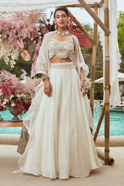 Ridhima Bhasin, Sharara Designs, Organza Embroidery, Organza Lehenga, Beaded Blouse, Embroidered Lehenga, Indian Bridal Dress, Beaded Neckline, Indian Fashion Designers