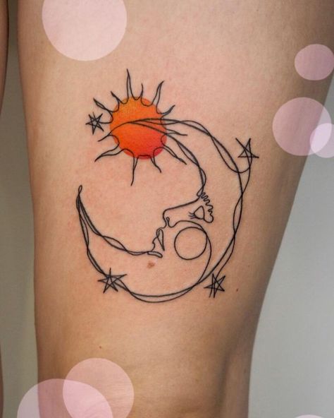 Small Unique Spiritual Tattoos, Unique Mother Tattoos, Bad Tattoos Funny, Mexican Sun And Moon Tattoo, Cat And Sun Tattoo, Whimsigoth Tattoo Ideas, 2 Inch Tattoos, Flash Tattoo Ideas Simple, Groovy Tattoo Ideas